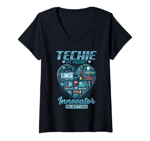 Damen Techie at Heart Innovator in Action T-Shirt mit V-Ausschnitt von FOE OVERFLOW