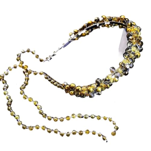 Hochwertiges dekoratives Haarband für Frauen Kristall Perlen Stirnbänder for Frauen Champagner Farbe Quaste Haar Band Hochzeit Party Haar Zubehör GL11 von FOELANNE