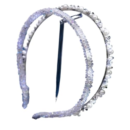 Hochwertiges dekoratives Haarband für Frauen Schmale Perlen Stirnband for Frau Doppel Schicht Haarband Frauen Hochzeit Party Strass Haar Hoops GL06 von FOELANNE