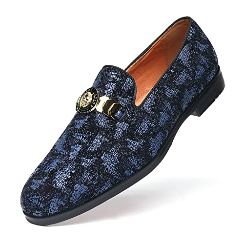 FOEVTRUE Herren-Halbschuhe, goldfarben, Weltmeisterschaft, Schnalle, Handprägung, Leder, modisch, luxuriös, Party, Hochzeit, schwarz / blau, 41 EU von FOEVTRUE