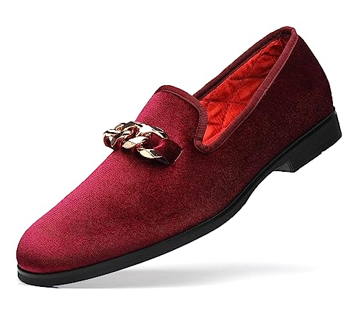 FOEVTRUE Herren Loafers Samt Gold Kupfer Kette Mode Party Hochzeit Schuhe, Weinkette, 42 EU von FOEVTRUE