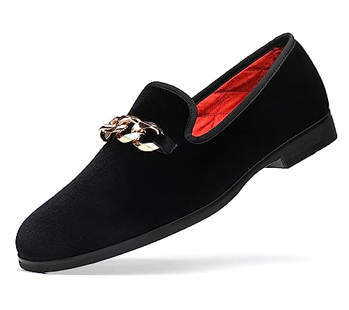 FOEVTRUE Herren Samt Loafers Party Prom Homecoming Schuhe, Kette schwarz, 42 EU von FOEVTRUE