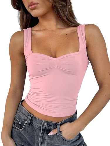 FOFAINWE Y2K Clothes Träger-Tops Für Damen - Plissee Bustier Sexy Rückenfrei Ausgehen Tops Ärmellos Cute Frauen Crop Skims Dupe (Rose,XS) von FOFAINWE