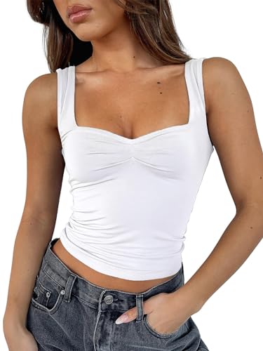 FOFAINWE Y2K Clothes Träger-Tops Für Damen - Plissee Bustier Sexy Rückenfrei Ausgehen Tops Ärmellos Cute Frauen Crop Skims Dupe (Weiß,XS) von FOFAINWE