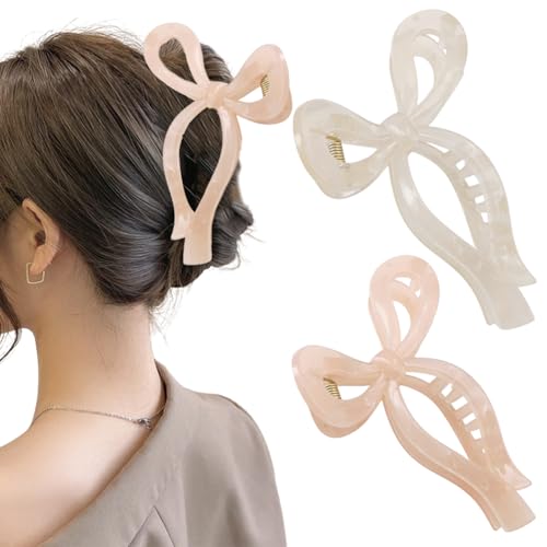 FOGARI Elegante Schleifen-Haarspangen,GroßE Krallen-Haarspangen,Damen-Haarspangen FüR DüNnes Und Dickes Haar,2er-Pack Extra GroßE Krallen-Haarspangen,Modischer Damen-Haarschmuck (Beige/Pink) von FOGARI