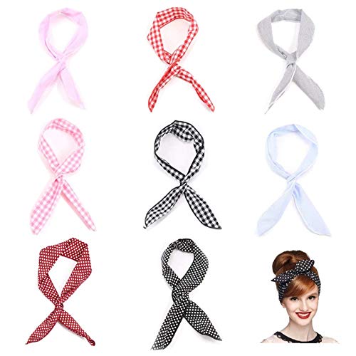 FOGAWA 8 Stück Stirnband Damen Haarband Rockabilly Draht Biegbar Bunny Ohr binden Bow Twist Bow Wired Stirnbänder Baumwolle Retro Haarschmuck mit Polka Punkt für Damen Mädchen von FOGAWA