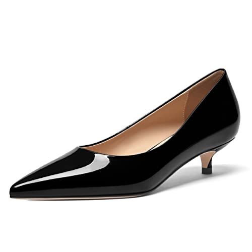 FOGEENA Damen Business-Pumps aus Lackleder, spitzer Zehenbereich, Slipper, Kätzchen, niedriger Absatz, 3,5 cm, Schwarz, 39 EU von FOGEENA