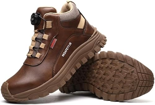 FOGOIN Arbeitsschuhe Herren Wasserdicht, S3, Anti-Smash und Anti-Punktur Sicherheitsschuhe Arbeitsstiefel Sicherheitsstiefel Unisex Braun 39 EU Modern Männer Kurzschaft Wandern von FOGOIN