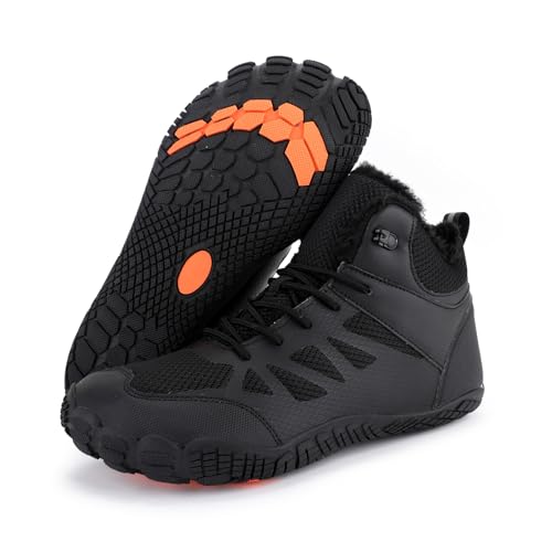 FOGOIN Barfußschuhe Damen & Herren Winter, Barfußschuhe Herbst Wasserdicht & Warm Gefüttert, Unisex, Schwarz, Größe 39 EU von FOGOIN