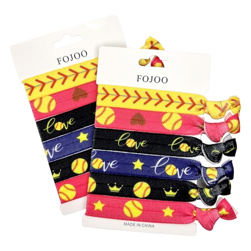 12-teiliges Softball-Haargummis für Mädchen, keine Falten, Baseball-Team-Geschenke, Partygeschenke für Spieler, Fans, Trainer, Teams, Softball-Zubehör für Mädchen, Teenager, Frauen (mehrfarbig) von FOJOO