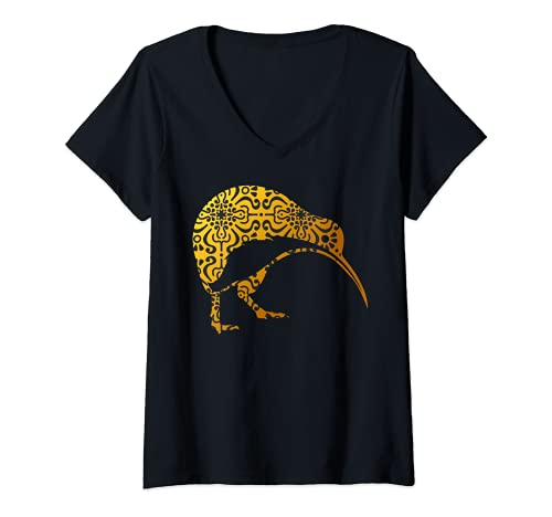 Damen Maori Kiwi Tribal Aboriginal New Zealand Bird Art T-Shirt mit V-Ausschnitt Damen Maori Kiwi Tribal Aboriginal New Zealand Bird Art T-Shirt mit V-Ausschnitt von FOKS. /// Maori New Zealand Polynesian Hawaii