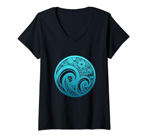 Damen Maori Ocean Polynesian New Zealand Culture Tattoo T-Shirt mit V-Ausschnitt Damen Maori Ocean Polynesian New Zealand Culture Tattoo T-Shirt mit V-Ausschnitt von FOKS. /// Maori New Zealand Polynesian Hawaii