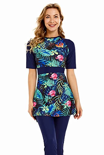 Damen Rashguard Kurzarm-Badeanzug 2-teiliges Surf-Shirt-Set Badeanzug Plus Size(M, F4) von FOKULUNDA