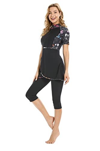FOKULUNDA 3Pcs Rash Guard Burkini Swimsuits for Women Modest Islamic Swimwear Short Sleeve Bathing Suit(3XL, F7) von FOKULUNDA