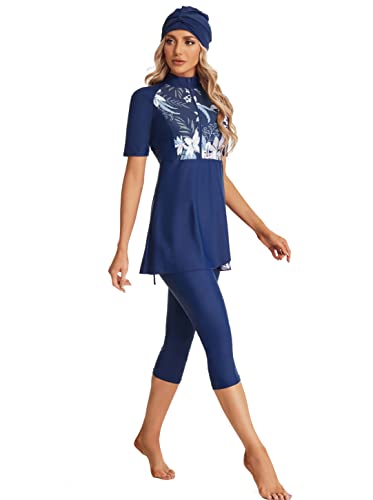 FOKULUNDA 3Pcs Rash Guard Burkini Swimsuits for Women Modest Islamic Swimwear Short Sleeve Bathing Suit(4XL, F3) von FOKULUNDA