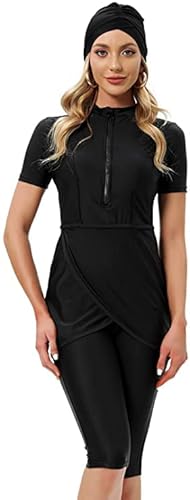 FOKULUNDA 3Pcs Rash Guard Burkini Swimsuits for Women Modest Islamic Swimwear Short Sleeve Bathing Suit(L, F8) von FOKULUNDA