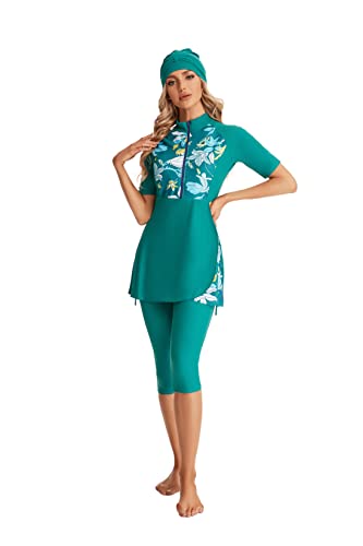 FOKULUNDA 3Pcs Rash Guard Burkini Swimsuits for Women Modest Islamic Swimwear Short Sleeve Bathing Suit(XL, F2) von FOKULUNDA