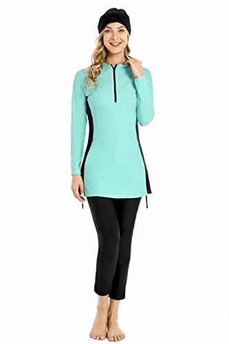 FOKULUNDA Frauen Bescheidene Bademode Patchwork Hijab Sport Badeanzug mit langen Ärmeln 3pcs Islamic Burkini Badeanzug(3XL, FS10) von FOKULUNDA