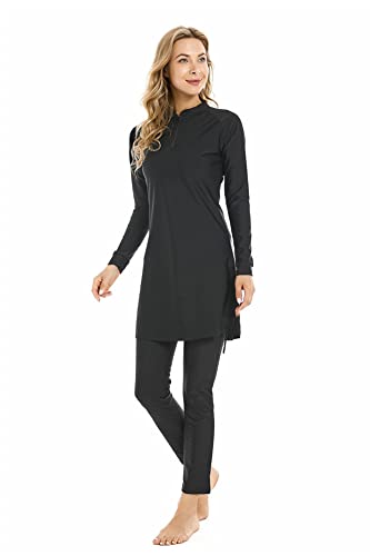 FOKULUNDA Frauen Bescheidene Bademode Patchwork Hijab Sport Badeanzug mit langen Ärmeln 3pcs Islamic Burkini Badeanzug(L, FS8) von FOKULUNDA