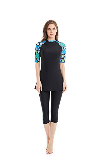 Rashguard Shirts Kurze Ärmel Badeanzug für Frauen und Mädchen Bikinis Surfen Bademode Gepolstert(XL, F9) von FOKULUNDA