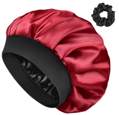 FOLAI 1 Stück Schlafmütze Satin Bonnet Nacht Schlaf Doppelte für Lockiges Haar, Atmungsaktive, Verstellbare Schlafhaube mit Gummiband zur Befestigung Auf Dem Kopf für Damen und Mädchen… von FOLAI
