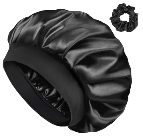 FOLAI 1 Stück Schlafmütze Satin Bonnet Nacht Schlaf Doppelte für Lockiges Haar, Atmungsaktive, Verstellbare Schlafhaube mit Gummiband zur Befestigung Auf Dem Kopf für Damen und Mädchen… von FOLAI