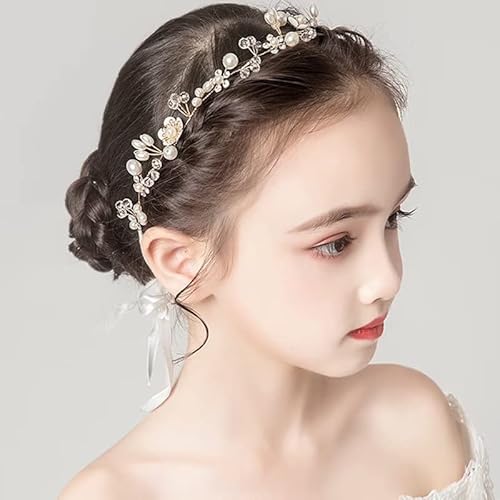 FOLANDO Haarschmuck Mädchen Kommunion, Haarbänder Mädchen Blumenkranz Haare Kinder Haarschmuck Hochzeit Mädchen Haarreifen Haarschmuck Blumen Braut Haarschmuck Perlen Stirnband(elegant) von FOLANDO
