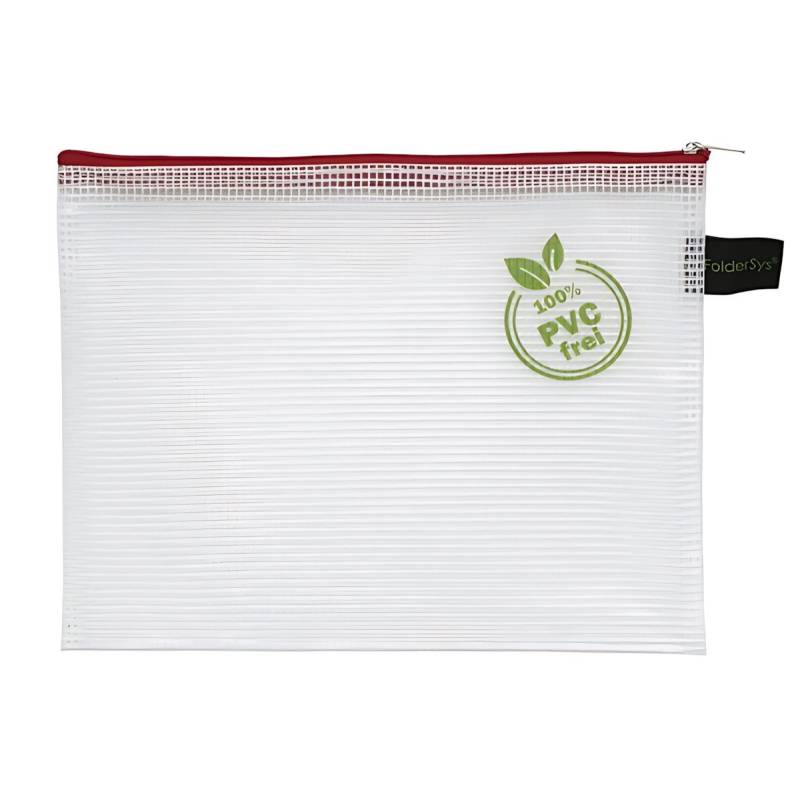 FOLDERSYS Dokumententasche FSY PVC-freier Reißverschluss-Beutel B6, mit Zip, rot, 1 Stück von FOLDERSYS