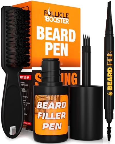 FOLLICLE BOOSTER Bartstiftfüller Styling Kit für Männer – 3-in-1 Füllset mit 4-Spitzen-Gabel, normalem Bleistift und Pinsel – wasserdicht, schweißfest & ganztägiger Halt – Tiefschwarz von FOLLICLE BOOSTER
