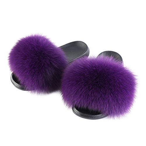 FOLOBE Damen Fluffy Hausschuh Faux fur Slippers Slides Plüsch Flauschige Pantoffeln Fake Fell Hausschuhe Kunstfell Schlappen plusch Hausschuh von FOLOBE