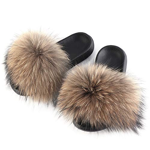 FOLOBE Damen Fluffy Hausschuh Faux fur Slippers Slides Plüsch Flauschige Pantoffeln Fake Fell Hausschuhe Kunstfell Schlappen plusch Hausschuh von FOLOBE