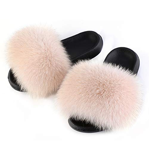 FOLOBE Damen Fluffy Hausschuh Faux fur Slippers Slides Plüsch Flauschige Pantoffeln Fake Fell Hausschuhe Kunstfell Schlappen plusch Hausschuh von FOLOBE