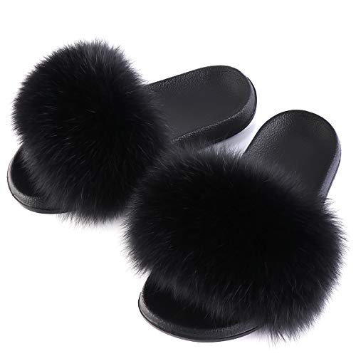FOLOBE Damen Fluffy Hausschuh Faux fur Slippers Slides Plüsch Flauschige Pantoffeln Fake Fell Hausschuhe Kunstfell Schlappen plusch hausschuh von FOLOBE