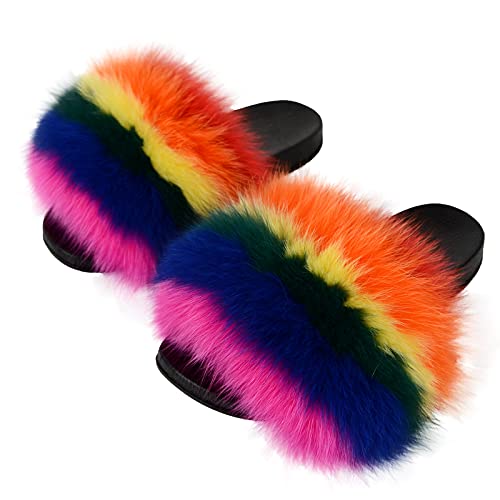 FOLOBE Damen Fluffy Hausschuh Faux fur Slippers Slides Plüsch Flauschige Pantoffeln Fake Fell Hausschuhe Kunstfell Schlappen plusch Hausschuh von FOLOBE