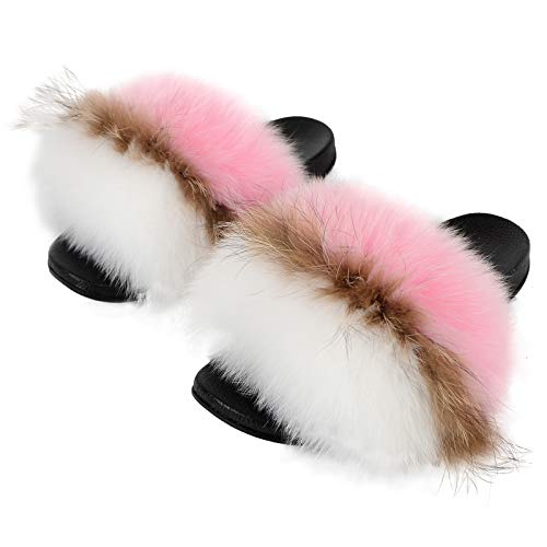 FOLOBE Damen Fluffy Hausschuh Faux fur Slippers Slides Plüsch Flauschige Pantoffeln Fake Fell Hausschuhe Kunstfell Schlappen plusch Hausschuh von FOLOBE