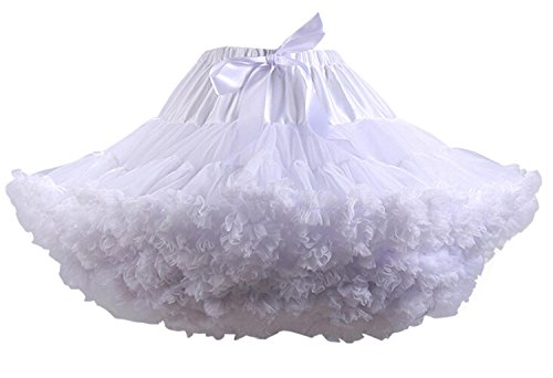 FOLOBE Erwachsene luxuriöse weiche Chiffon Petticoat Tüll Tutu Rock Damen Tutu Kostüm Petticoat Ballett Tanz Rock Weiß L von FOLOBE