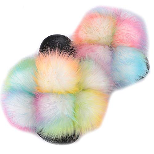 FOLOBE Frauen Kunstpelz Hausschuhe Open Toe Kunstpelz Hausschuhe Mädchen Fluffy Slides Outdoor Fluffy Hausschuh Damen Fluffy Hausschuh Faux fur Slippers plusch Hausschuh von FOLOBE