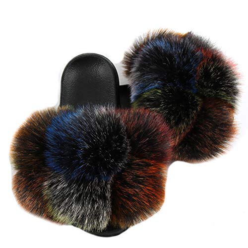 FOLOBE Frauen Kunstpelz Hausschuhe Open Toe Kunstpelz Hausschuhe Mädchen Fluffy Slides Outdoor Fluffy Hausschuh Damen Fluffy Hausschuh Faux fur Slippers plusch Hausschuh von FOLOBE