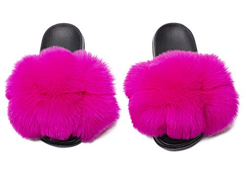 FOLOBE Frauen Kunstpelz Hausschuhe Open Toe Kunstpelz Hausschuhe Mädchen Fluffy Slides Outdoor Fluffy Hausschuh Damen Fluffy Hausschuh Faux fur Slippers plusch Hausschuh von FOLOBE