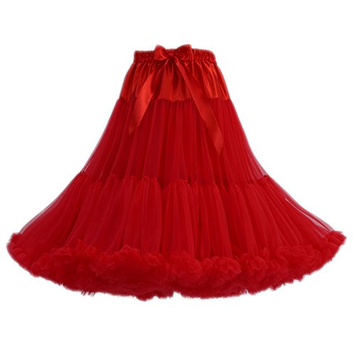FOLOBE Frauen Tutu Kostüm Ballett Tanz Multi-Layer Puffy Rock Erwachsene luxuriöse weiche Petticoat, L, Rot-1 von FOLOBE