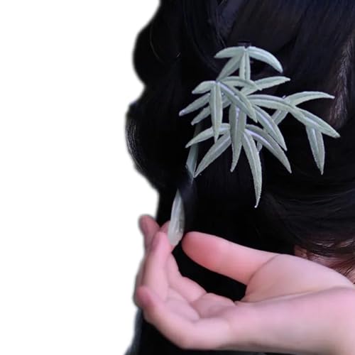 Antike, elegante, traditionelle Seitenklammer, Haarspange, Bambusblatt-Quasten, Bambusblatt, dekorative Blatt-Haarspange für Damen, Grün von FOLODA