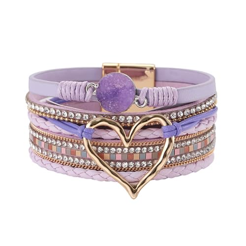 Armband Für Frauen Bohomian Leder Wrap Mehrschichtiger Herz Armband Armreifen Schmuck Geschenk Mode Handgelenk Accessoire Stylish von FOLODA