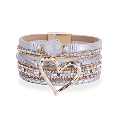 Armband Für Frauen Bohomian Leder Wrap Mehrschichtiger Herz Armband Armreifen Schmuck Geschenk Mode Handgelenk Accessoire Stylish von FOLODA