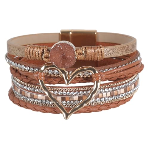 Armband Für Frauen Bohomian Leder Wrap Mehrschichtiger Herz Armband Armreifen Schmuck Geschenk Mode Handgelenk Accessoire Stylish von FOLODA