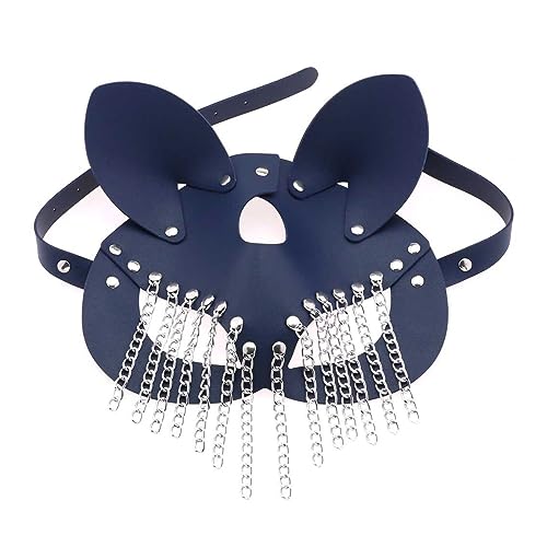 FOLODA Kette Tassels Leder Katze Maske Kostüm Cosplay Halloween Maske Mysteriöser Halbe Gesicht Punk Für Karneval Nachtclub Katzenmasken Für Erwachsene von FOLODA