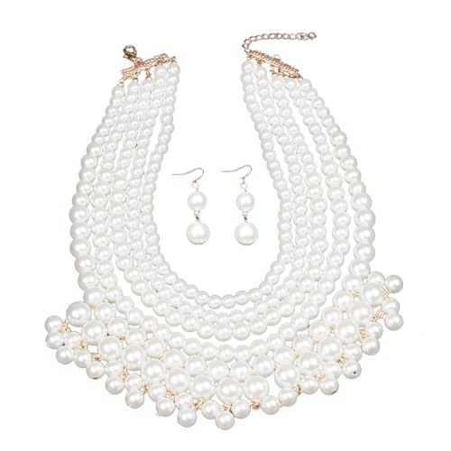 FOLODA Mode Multilayer Simulierte Perlen Halskette Elegante Perlen Ohrringe Set Für Soziale Versammlungen Jeder Gelegenheit Mode Halskette von FOLODA