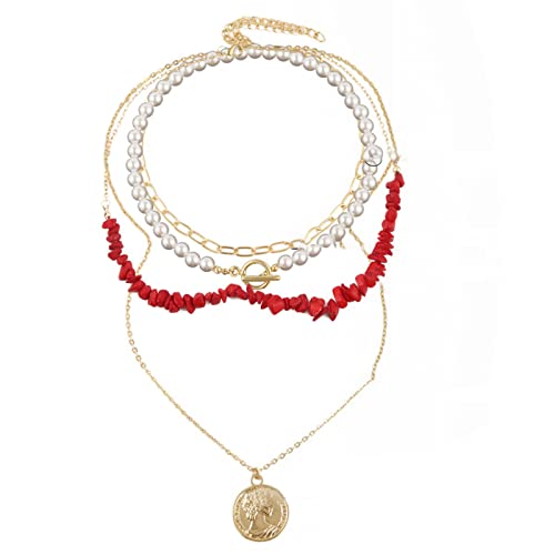 FOLODA Mode Roman Natures Stone Pearl Mehrschichtiger Anhänger Halskette Farbe Brudelstein Panel Halskette Schmuck Naturaler Anhänger von FOLODA