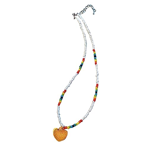 FOLODA Mode Süße Süße Herz Anhänger Halskette Halshalshalte Kette Elegantes Schlangekette Kette Handgefertigt Perlen Halskette Schmuck Herzhänger Mode Accessoire Charm Statement Elegant Perle Choker von FOLODA