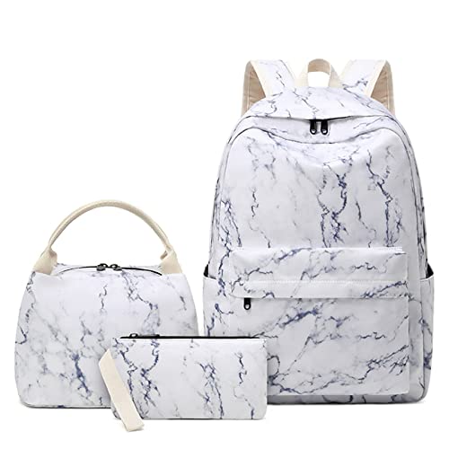 FOLODA Netter Marmor Rucksack Mit Lunch Tasche Bleistifttasche Schultasche Für Teenager Jugendliche Casual Daypack Kinderschule Rucksack Für Mädchen Kindergarten von FOLODA