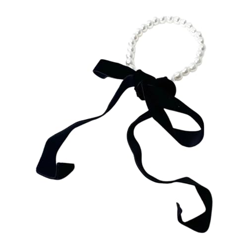 FOLODA Punk Long Velvets Ribbon Halshoch Biege Simulierte Perlenperlen Charme Kragen Halskette Gothic Jewelry Hochzeit Neujahr Geschenk Braut Halskette von FOLODA